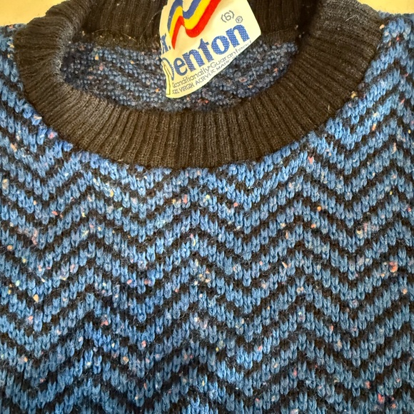 Vintage Dr. Denton Kids Sweater Blue Black Zigzag Snowflake Knit - Picture 2 of 4